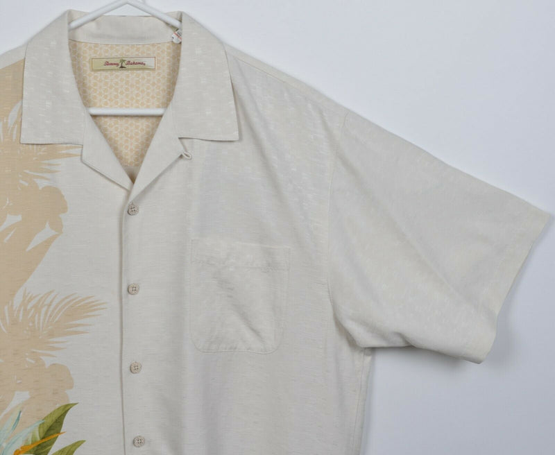 Tommy Bahama Men's Medium 100% Silk Floral Cream Hawaiian Aloha Camp Shirt