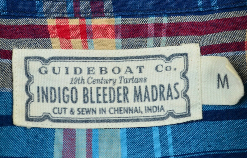 Guideboat Co. Men's Medium Indigo Bleeder Indian Madras Plaid Button-Front Shirt