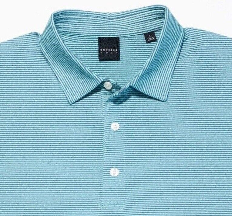 Dunning Golf Polo Large Men's Turquoise Blue Striped Wicking Stretch Performance