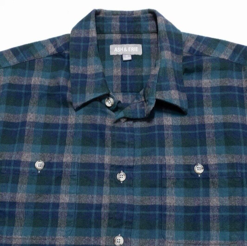 Ash & Erie Flannel Shirt Medium Standard Fit Men's Long Sleeve Blue Gray Plaid