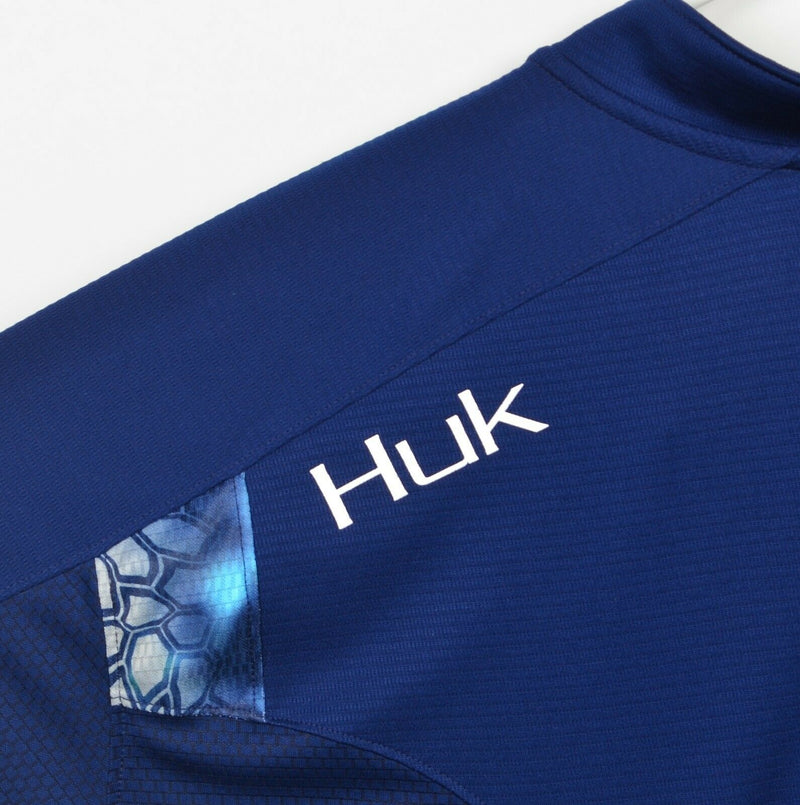 HUK Performance Men's XL Fishing Navy Blue Ocean Scales 1/4 Zip Activewear Top