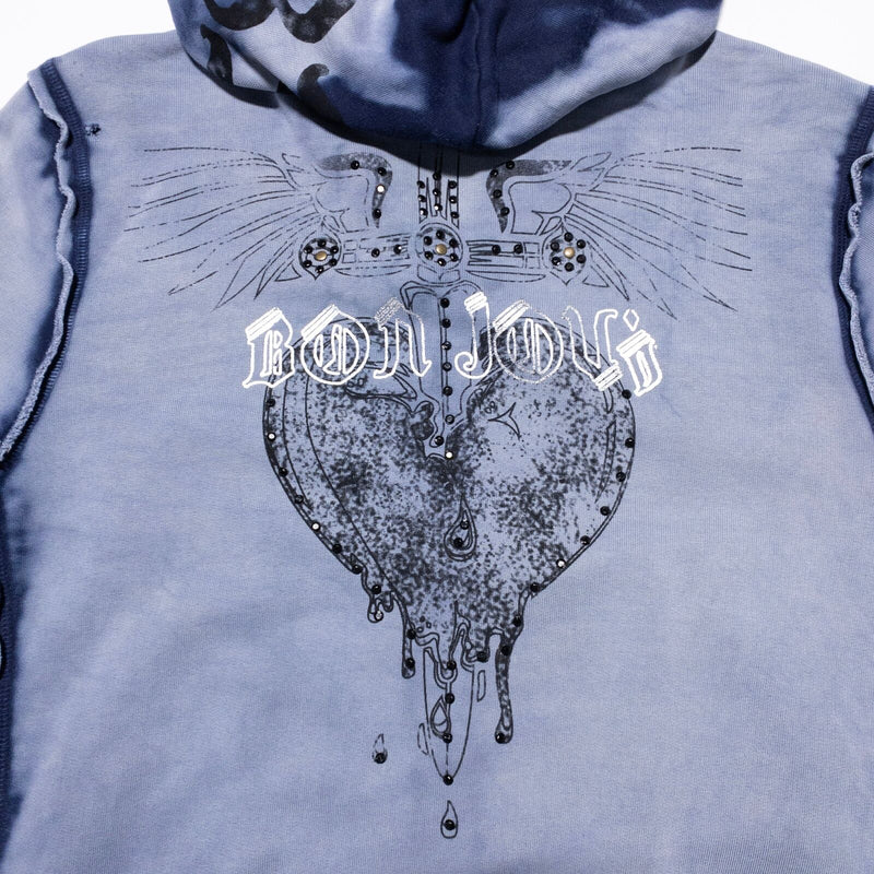 Bon Jovi Hoodie Women's XL Full Zip Sweatshirt Music Distressed Studded Concert