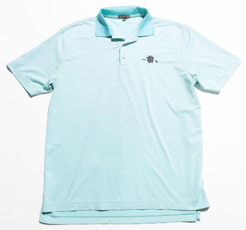 Peter Millar Summer Comfort Polo Shirt Men Large Blue Striped Wicking Golf Sheep