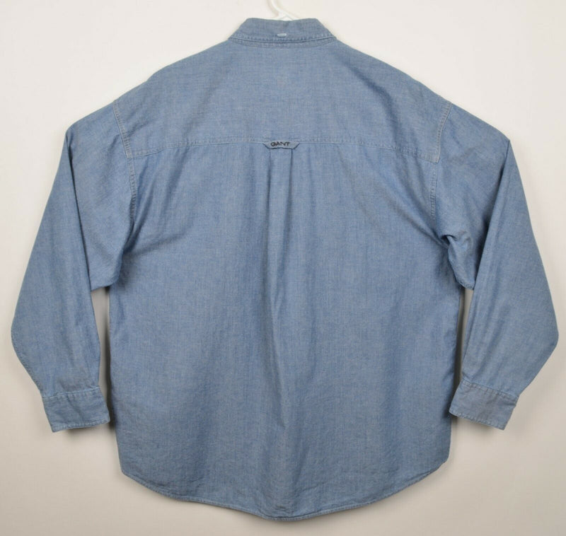 GANT Men's Sz Sz White-White Chambray USA Embroidered Button-Down Shirt
