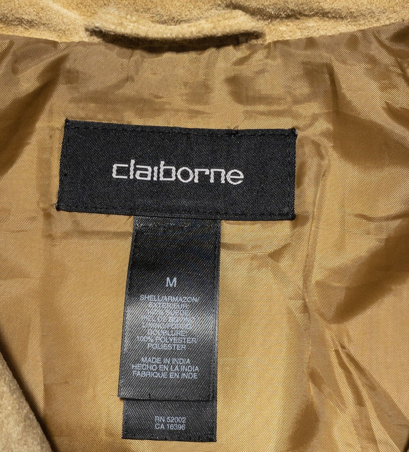 Claiborne Suede Leather Jacket Men's Medium Camel Tan Lined Collared Full Zip