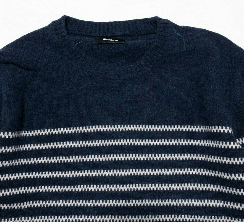Finisterre Lambswool Sweater Navy Blue Striped Crew Neck Men's Fit Medium