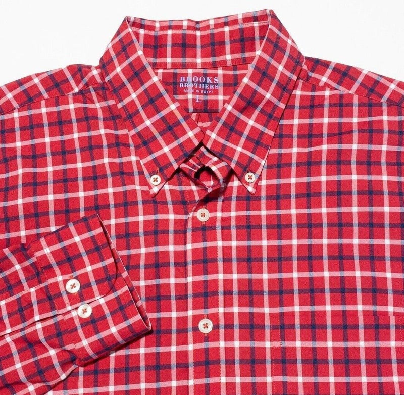 Brooks Brothers Shirt Men's Large Nylon Blend Wicking Red Check Button-Down