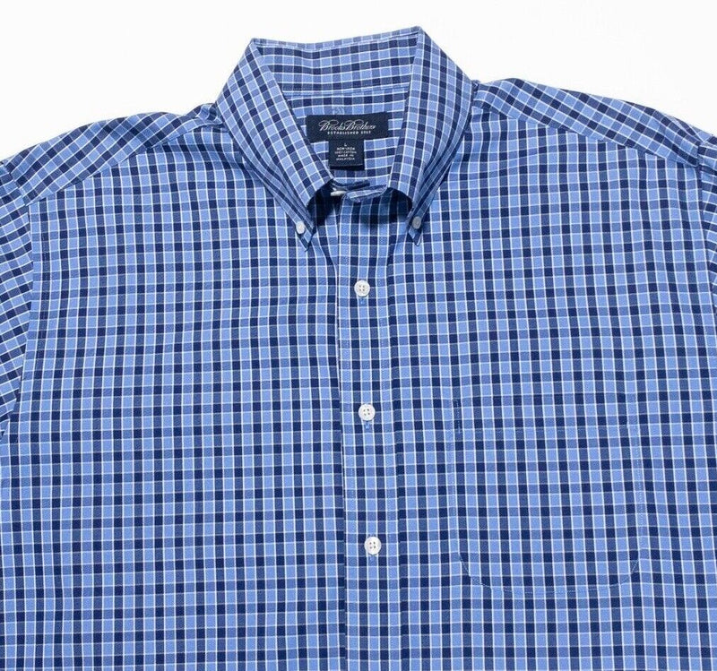 Brooks Brothers Men's Large Shirt Non-Iron Blue Check Long Sleeve Button-Down