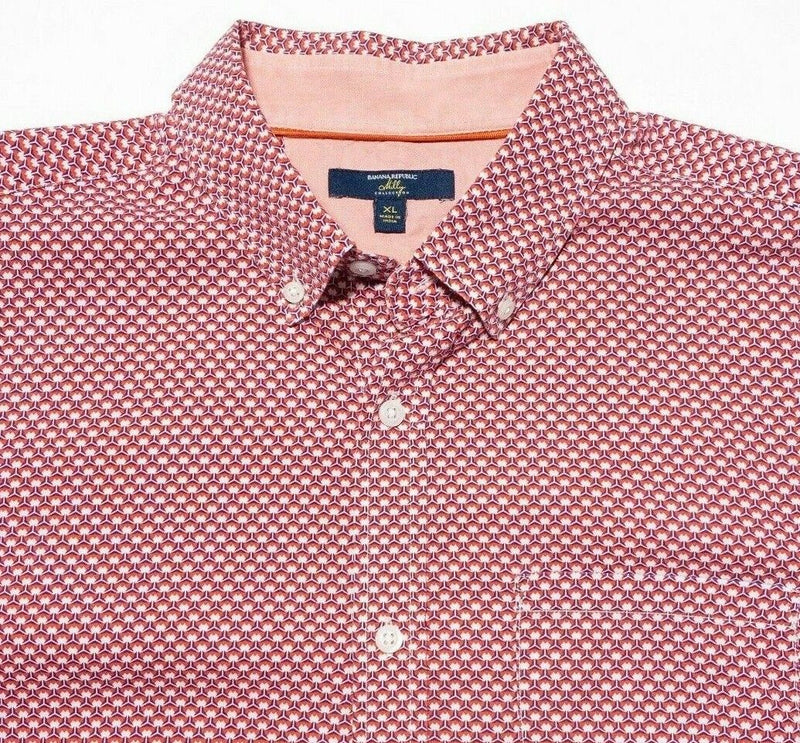 Banana Republic Milly Collection Shirt XL Men's Red Geometric Short Sleeve