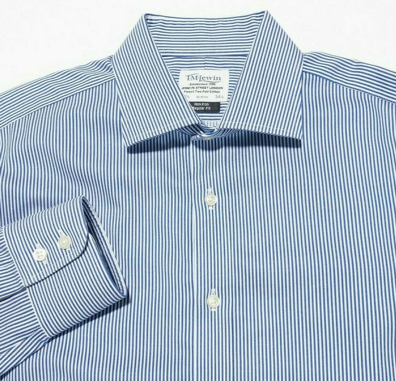 T.M. Lewin 16.5 Regular Fit 34.5 Men's Dress Shirt Non-Iron Blue White Striped