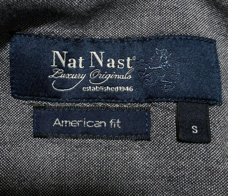 Nat Nast Small Silk Shirt American Fit Ruffle Bowling Retro Gray Button-Front