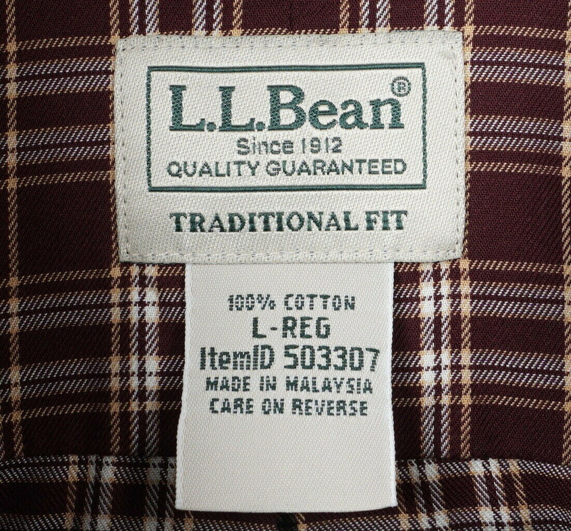 L.L. Bean Men's Large Men's Red Plaid Wrinkle-Free Twill Sport Button-Down Shirt