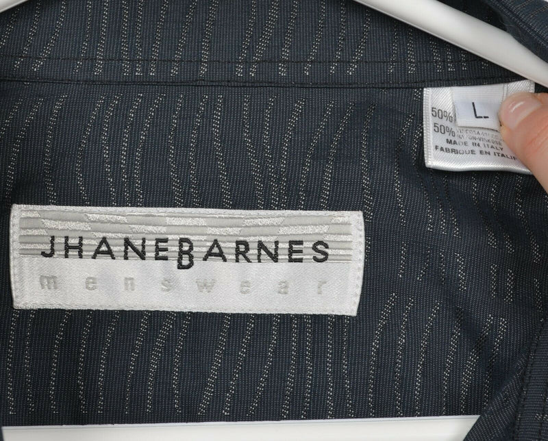 Vintage Jhane Barnes Men's Large Black Rayon Blend Wavy Stripe Italy Party Shirt