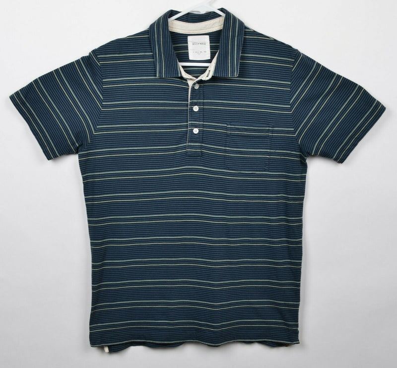 Billy Reid Men's Sz Large Blue Back Green Striped Pocket Polo Shirt