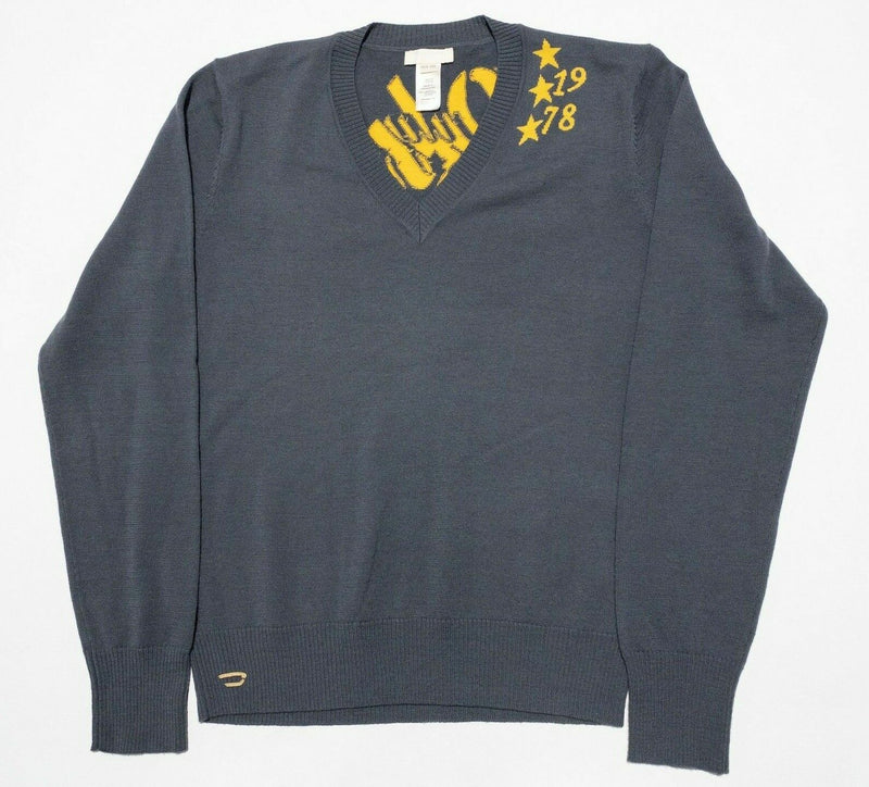 Diesel Sweater Men's 2XL Wool Only The Brave 1978 Gray Gold V-Neck Pullover