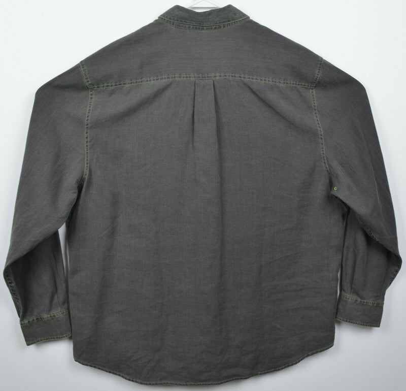 Nat Nast Men's XL Silk Linen Blend Black Green Long Sleeve Button-Front Shirt