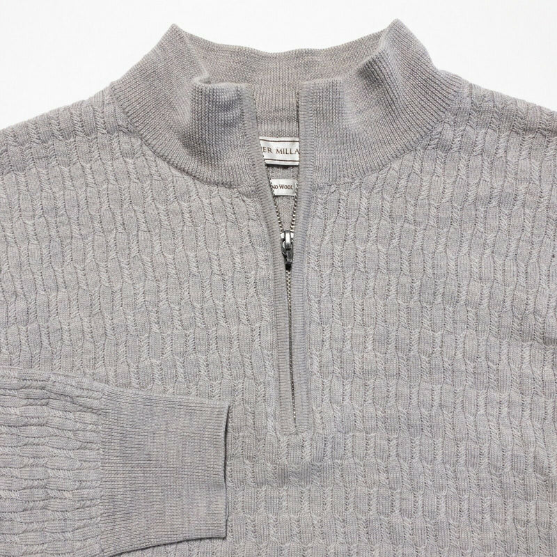 Peter Millar Men's Large 100% Merino Wool Gray Knit 1/4 Zip Golf Sweater