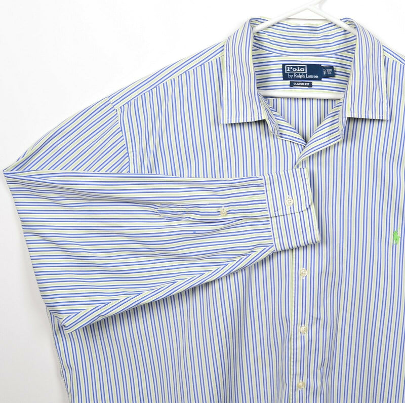 Polo Ralph Lauren Men's 3XB Classic Fit Green Blue Striped Button-Front Shirt