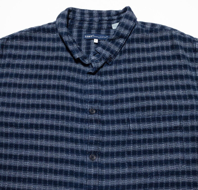 Levi's Made & Crafted Shirt Large Mens Blue Check Indigo Button-Down Long Sleeve