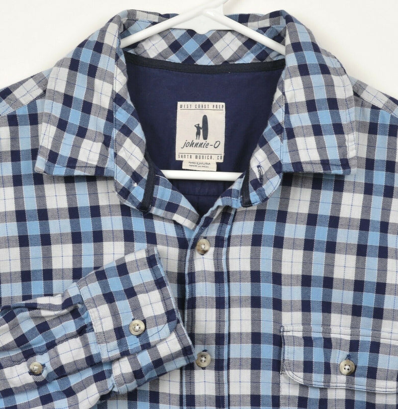 Johnnie-O Men's Sz Medium Blue White Plaid Surfer Long Sleeve Flannel Shirt