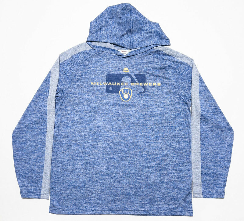 Milwaukee Brewers Men Large Majestic Authentic Blue Wicking Stretch Hoodie Shirt