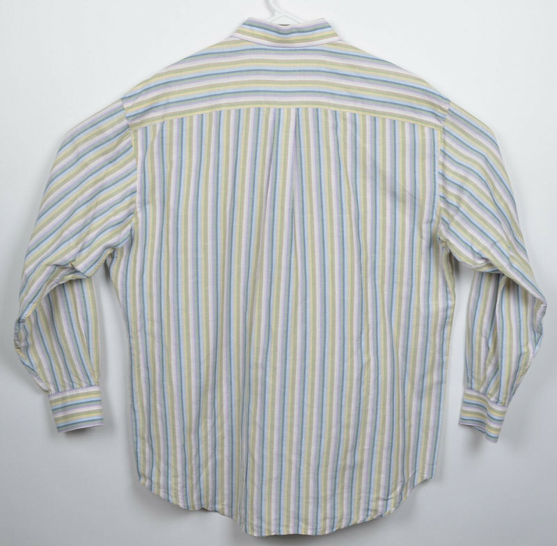 Robert Talbott Men's Large Linen Blend Multi-Color Striped Button-Down Shirt