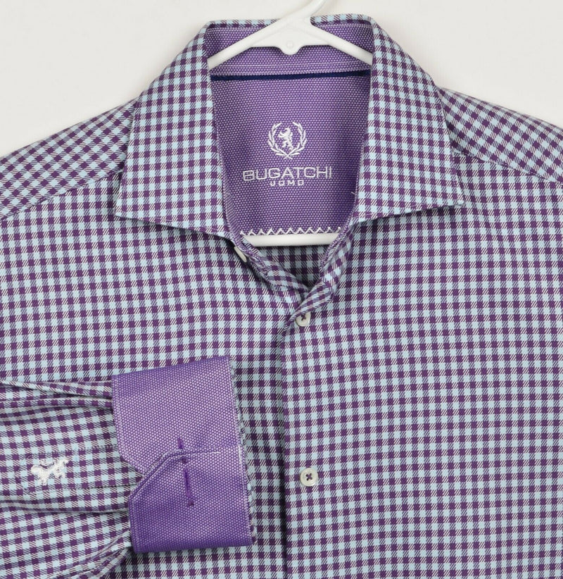 Bugatchi Uomo Men's Sz 15 32/33 Flip Cuff Purple Plaid Check Dress Shirt NWT
