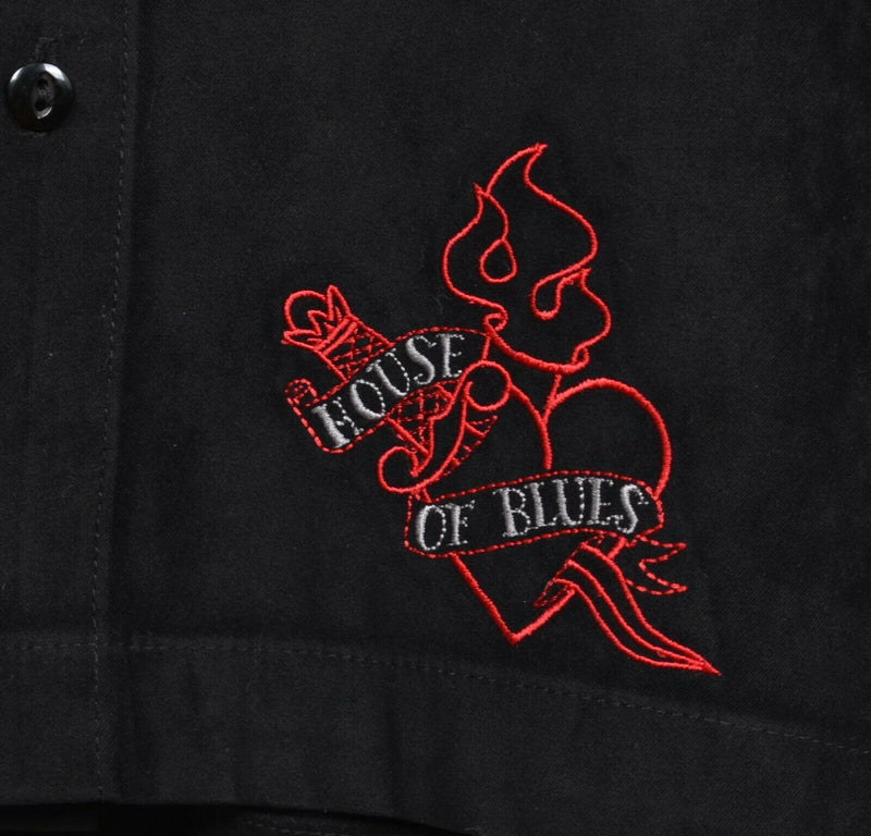 House of Blues Men's XL Velvet Black Embroidered Heart Logo Rock Camp Shirt