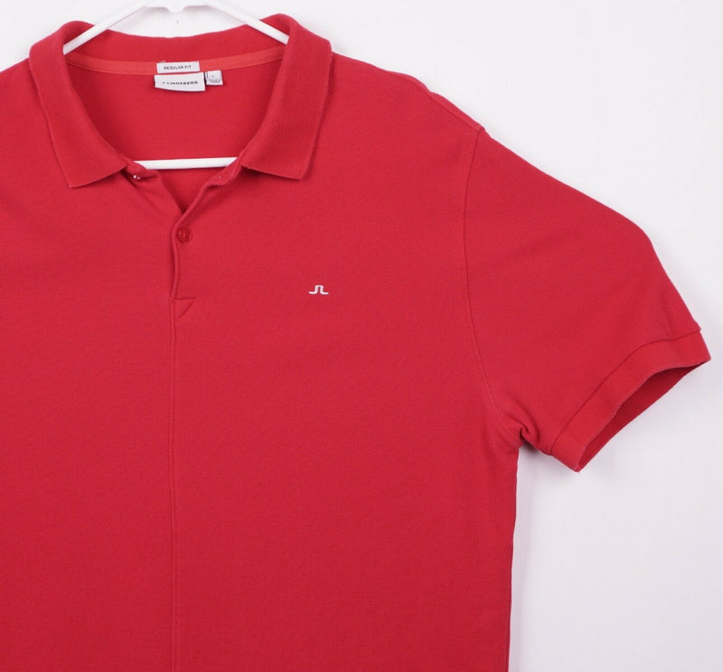 J. Lindeberg Men's Sz Large Regular Fit Rubi Reg JL Pique Solid Red Polo Shirt