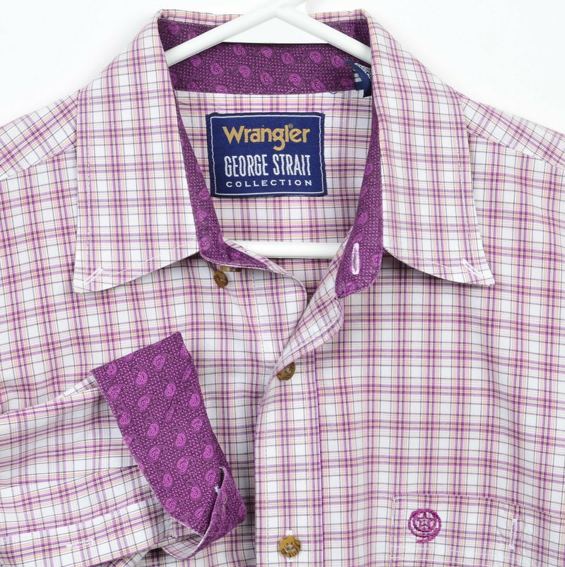 Wrangler George Strait Collection Men Large Flip Cuff Paisley Purple Plaid Shirt