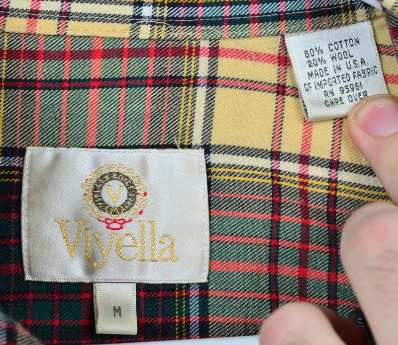 Viyella Men's Medium Cotton Wool Blend Yellow Red Tartan Plaid USA Flannel Shirt