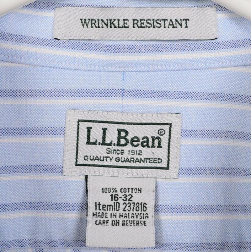 L.L. Bean Men's 16-32 (Large) Wrinkle Resistant Blue Striped Button-Down Shirt