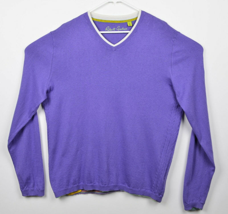 Robert Graham Men's XL Classic Fit Purple Cotton Cashmere Blend V-Neck Sweater