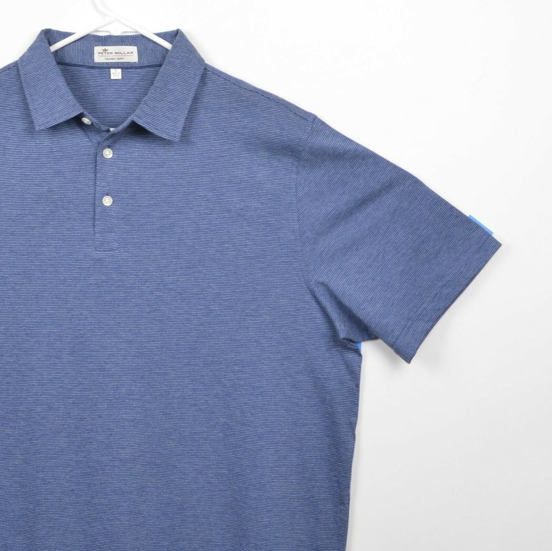 Peter Millar Crown Soft Men's Sz Large Heather Blue Pima Cotton Silk Polo Shirt