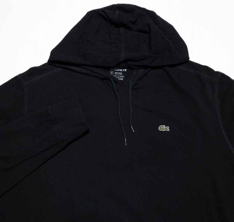 Lacoste Hoodie Men's 9 Pullover Knit Solid Black Alligator Croc Logo Designer