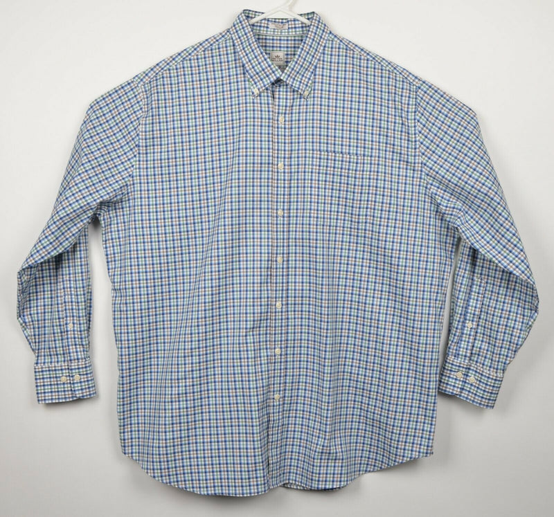 Peter Millar Men's 2XL Nanoluxe Easy Care Blue Plaid Check Button-Down Shirt