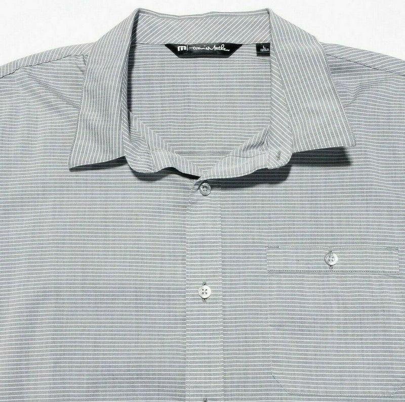 Travis Mathew Button-Up Shirt Men's Large Gray Striped Casual Short Sleeve