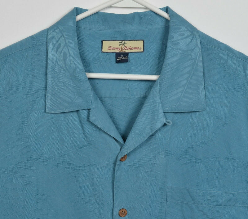 Tommy Bahama Men's XL 100% Silk Turquoise Blue Hawaiian Aloha Camp Shirt