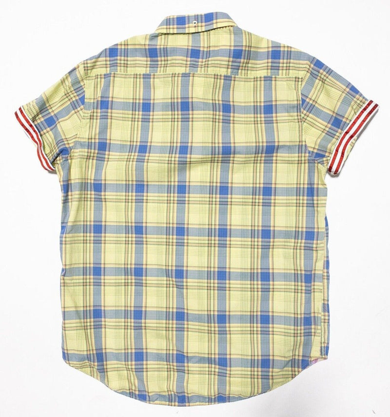Robert Graham X Flip Cuff Shirt XL Tailored Fit Men's Short Sleeve Yellow Plaid