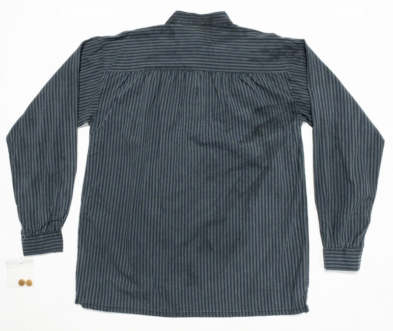 J. Peterman Poet's Shirt Men's Medium Band Collar Grandfather Long Sleeve Stripe
