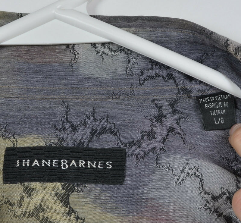 Jhane Barnes Men's Large Floral Abstract Geometric Party Disco Long Sleeve Shirt