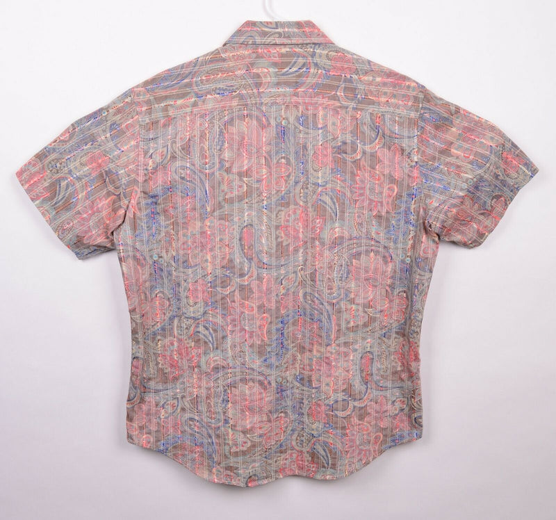 Bugatchi Uomo Men's Sz Large Paisley Multicolor Textured Short Sleeve Shirt