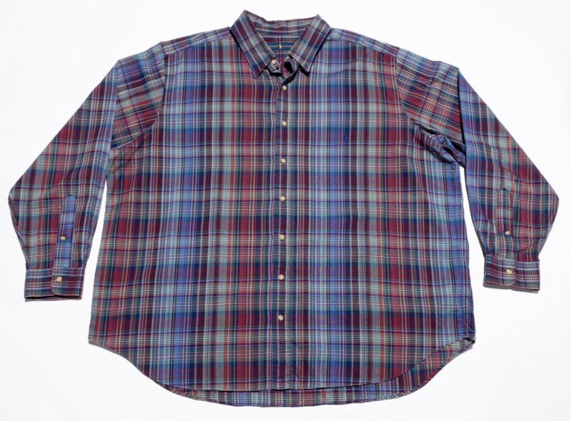 Polo Ralph Lauren 2XB Big Shirt Men's Long Sleeve Plaid Red Blue Button-Down