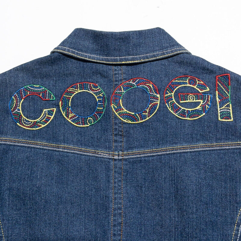 Coogi Denim Jean Jacket Women's XL Trucker Embroidered Button Up Collared Blue