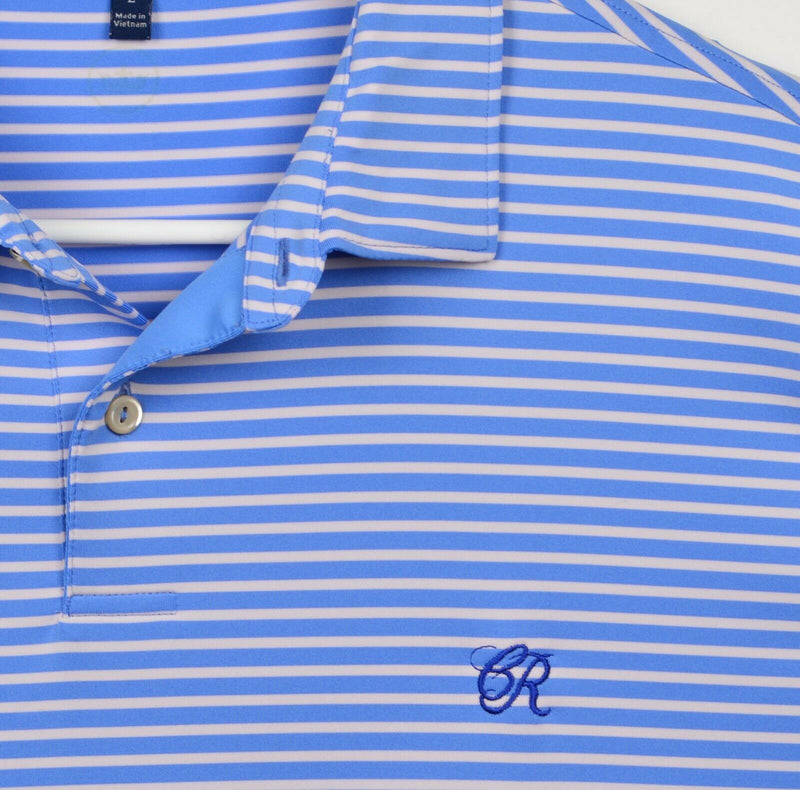 Peter Millar Men's Sz Large Crown Crafted Blue White Striped Golf Polo Shirt