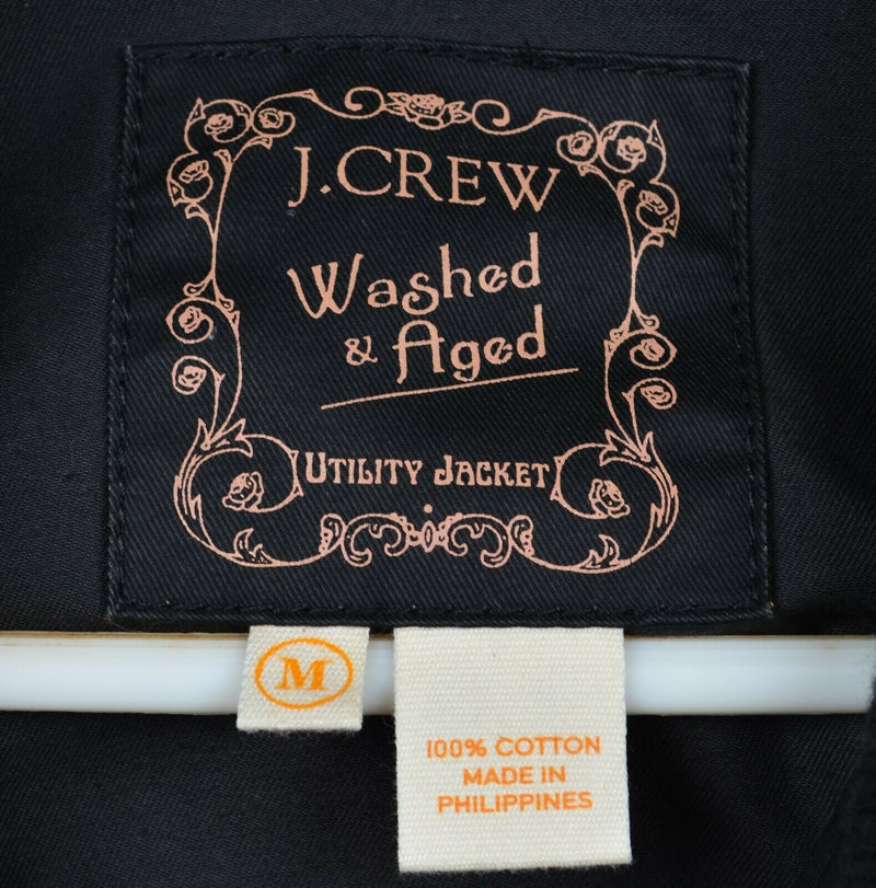 J. Crew Women's Medium Washed & Aged Utility Jacket Black Waxed Field Jacket