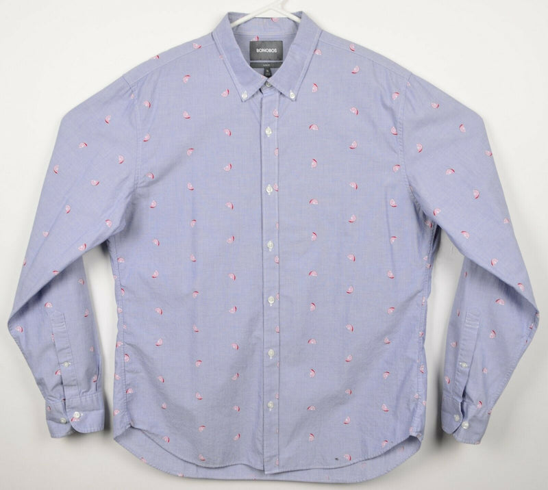 Bonobos Men's XL Slim Fit Fruit Pattern Blue Long Sleeve Button-Down Shirt