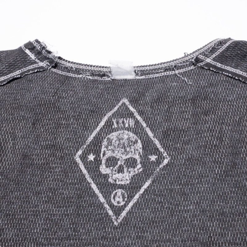 Affliction Reversible Thermal Shirt Men's Large Skull Skeleton Cards Gray