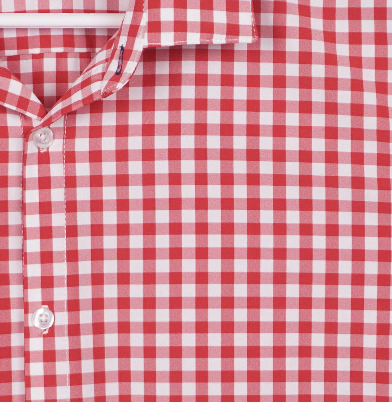 Mizzen+Main Men's 2XL Trim Red White Gingham Check USA Performance Dress Shirt