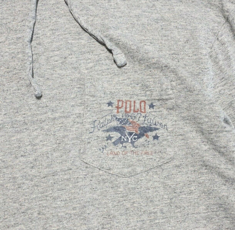 Polo Ralph Lauren Hoodie Men's Small Flag Eagle Lightweight Shirt Gray